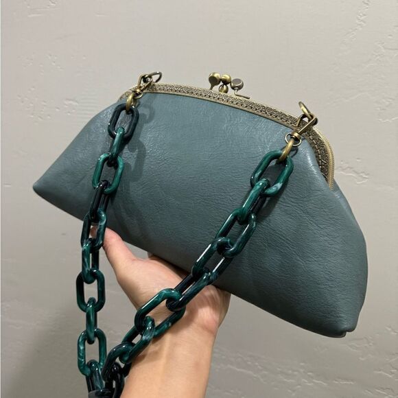 Handsewn Genuine Premium Leather Double Kiss-lock Clutch/Shoulder Bag/Crossbody - Picture 8 of 16